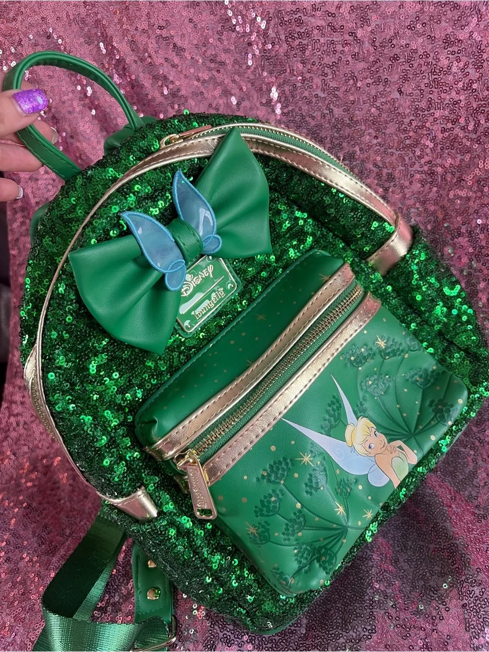 Disney Tinker Bell Green Sequin Backpack by Loungefly Circle of Hope exclusive